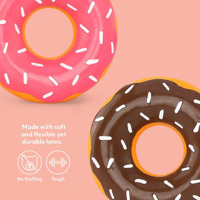 ZippyPaws Latex Donutz - Dog Chew Toy, Durable Latex Rubber Chew Ring Toy, Puppy Teething Toys, Tough & Squeaky Toys for Small & Medium Dogs, Flexible Latex Material - Chocolate & Strawberry, 2 Pack - Image 3